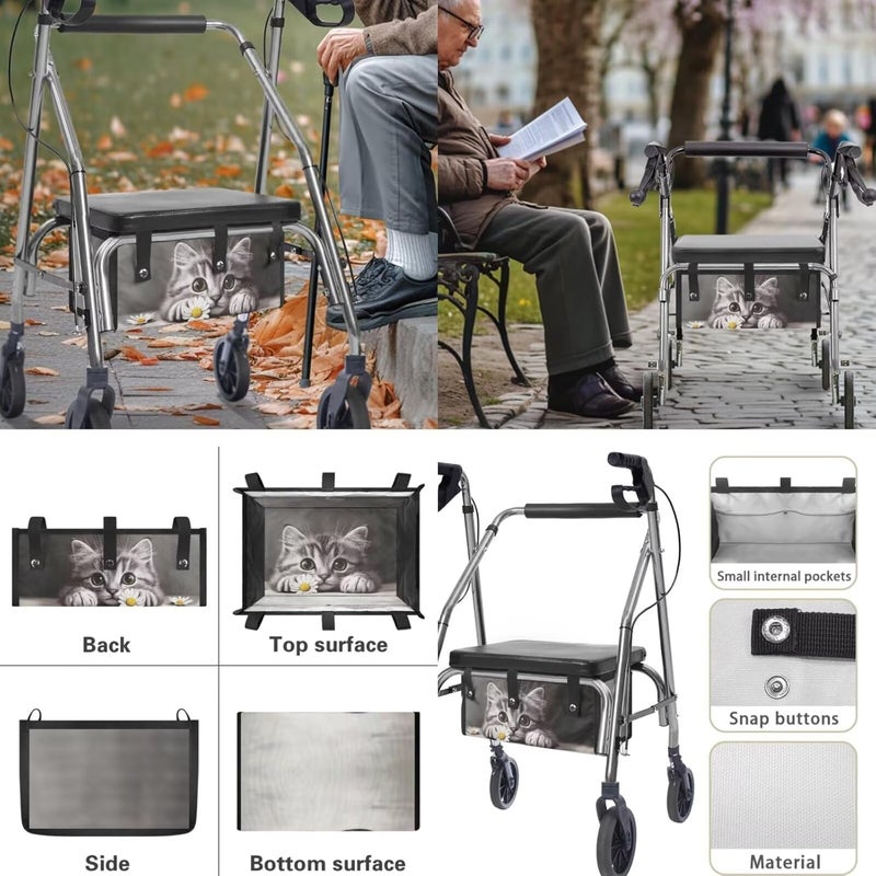 LedBack Cute Gray Cat Rollator Cover Universal Rollator Walker Seat and Backrest Covers Walker Accessories Sets for Seniors Underseat Pouch Tote for Rolling Walkers - Image 5